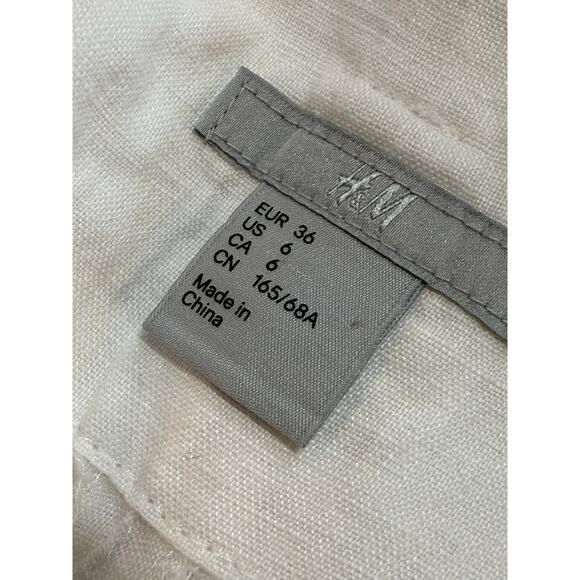 H & M 100% LINEN WHITE WIDE LEG PANTS WOMENS SIZE 6 - Picture 3 of 6